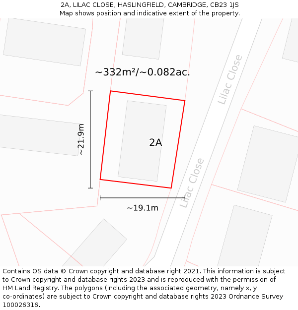 2A, LILAC CLOSE, HASLINGFIELD, CAMBRIDGE, CB23 1JS: Plot and title map