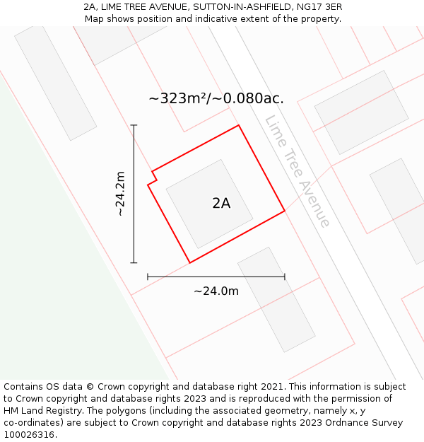 2A, LIME TREE AVENUE, SUTTON-IN-ASHFIELD, NG17 3ER: Plot and title map