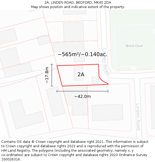 2A, LINDEN ROAD, BEDFORD, MK40 2DA: Plot and title map