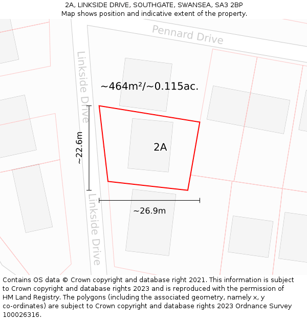 2A, LINKSIDE DRIVE, SOUTHGATE, SWANSEA, SA3 2BP: Plot and title map