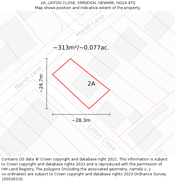 2A, LINTON CLOSE, FARNDON, NEWARK, NG24 4TQ: Plot and title map