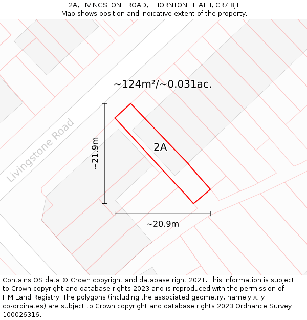 2A, LIVINGSTONE ROAD, THORNTON HEATH, CR7 8JT: Plot and title map