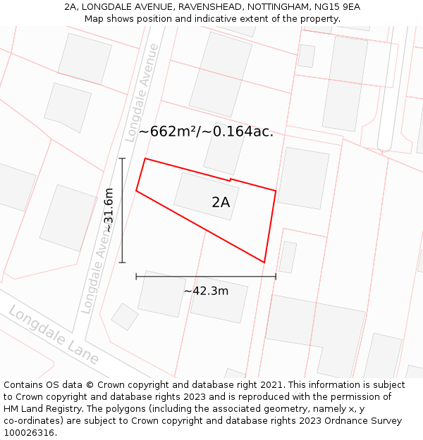 2A, LONGDALE AVENUE, RAVENSHEAD, NOTTINGHAM, NG15 9EA: Plot and title map