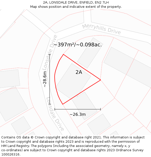 2A, LONSDALE DRIVE, ENFIELD, EN2 7LH: Plot and title map