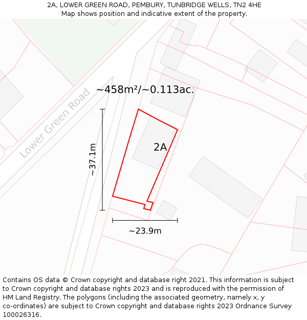 2A, LOWER GREEN ROAD, PEMBURY, TUNBRIDGE WELLS, TN2 4HE: Plot and title map