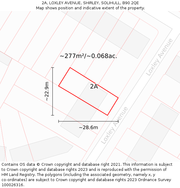 2A, LOXLEY AVENUE, SHIRLEY, SOLIHULL, B90 2QE: Plot and title map