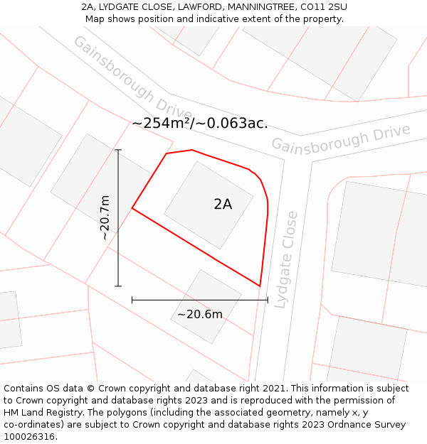 2A, LYDGATE CLOSE, LAWFORD, MANNINGTREE, CO11 2SU: Plot and title map