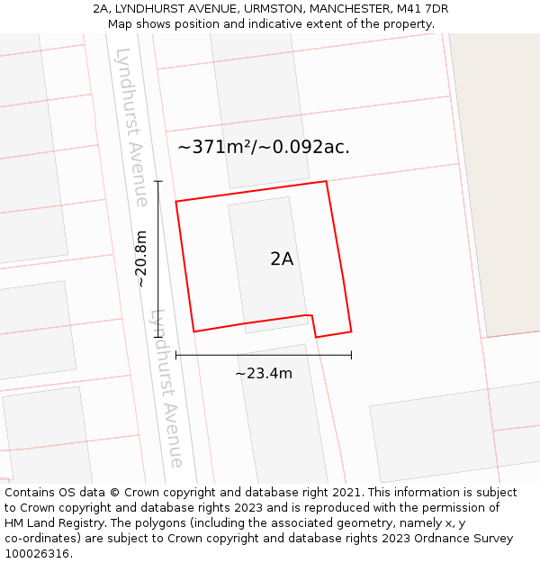 2A, LYNDHURST AVENUE, URMSTON, MANCHESTER, M41 7DR: Plot and title map