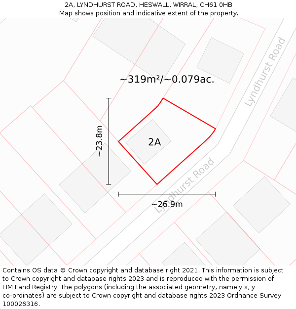 2A, LYNDHURST ROAD, HESWALL, WIRRAL, CH61 0HB: Plot and title map