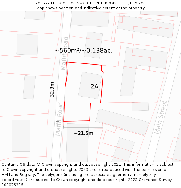 2A, MAFFIT ROAD, AILSWORTH, PETERBOROUGH, PE5 7AG: Plot and title map