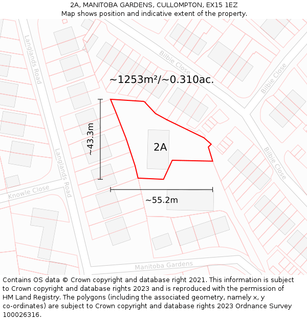 2A, MANITOBA GARDENS, CULLOMPTON, EX15 1EZ: Plot and title map