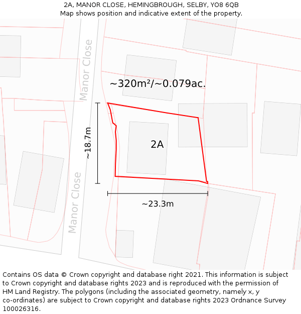 2A, MANOR CLOSE, HEMINGBROUGH, SELBY, YO8 6QB: Plot and title map