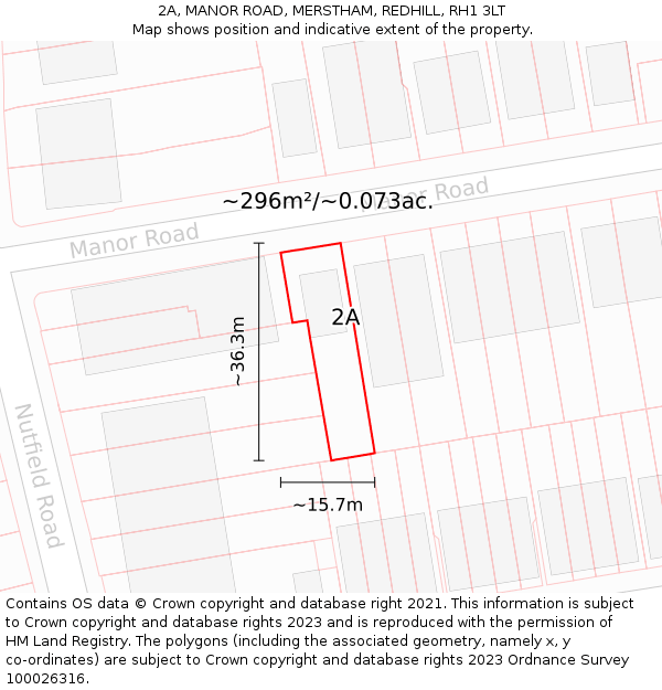 2A, MANOR ROAD, MERSTHAM, REDHILL, RH1 3LT: Plot and title map