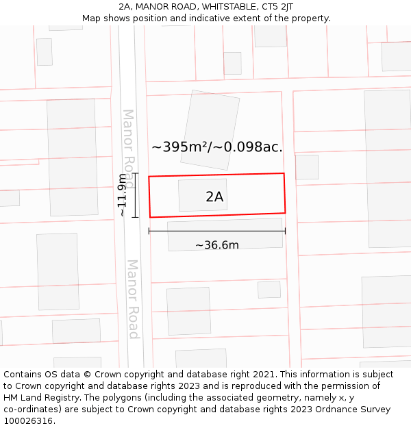 2A, MANOR ROAD, WHITSTABLE, CT5 2JT: Plot and title map