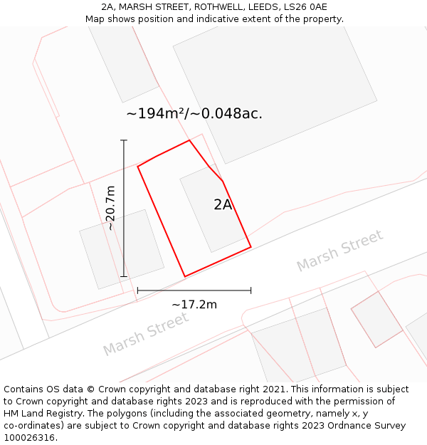 2A, MARSH STREET, ROTHWELL, LEEDS, LS26 0AE: Plot and title map