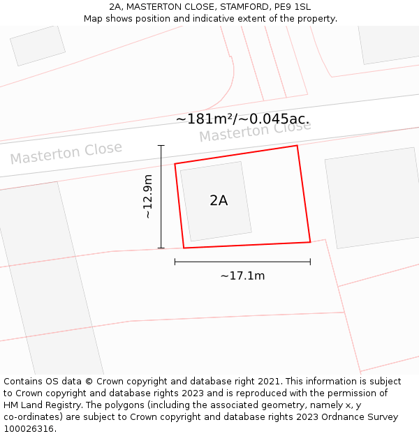 2A, MASTERTON CLOSE, STAMFORD, PE9 1SL: Plot and title map