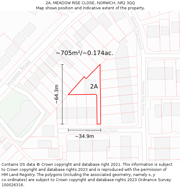 2A, MEADOW RISE CLOSE, NORWICH, NR2 3QQ: Plot and title map