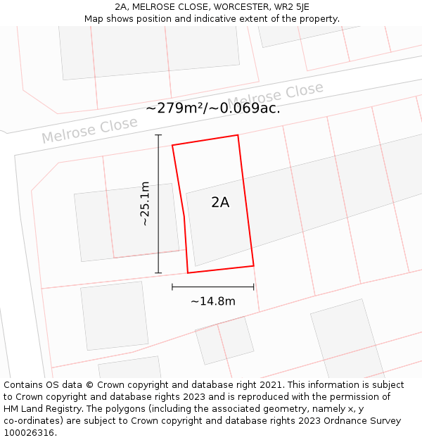 2A, MELROSE CLOSE, WORCESTER, WR2 5JE: Plot and title map