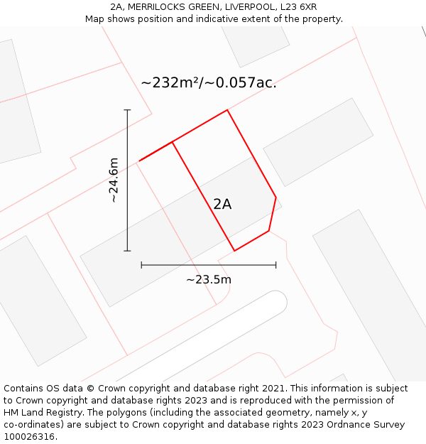 2A, MERRILOCKS GREEN, LIVERPOOL, L23 6XR: Plot and title map