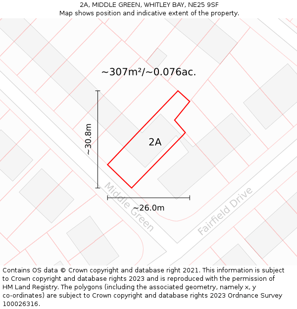 2A, MIDDLE GREEN, WHITLEY BAY, NE25 9SF: Plot and title map