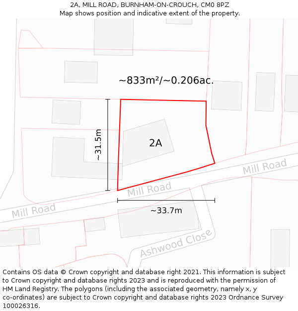 2A, MILL ROAD, BURNHAM-ON-CROUCH, CM0 8PZ: Plot and title map