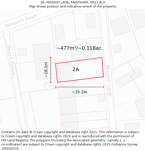 2A, MISSION LANE, FAKENHAM, NR21 8LH: Plot and title map