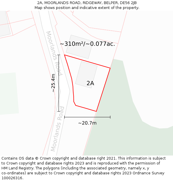 2A, MOORLANDS ROAD, RIDGEWAY, BELPER, DE56 2JB: Plot and title map