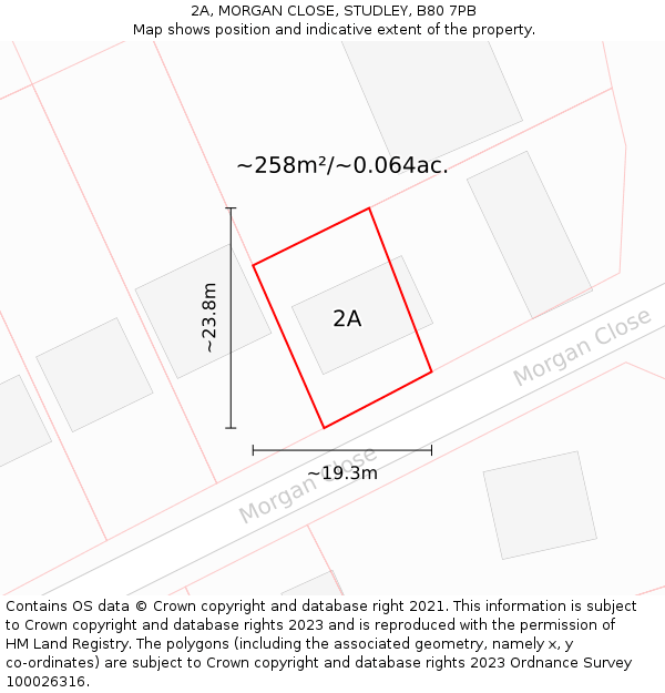 2A, MORGAN CLOSE, STUDLEY, B80 7PB: Plot and title map
