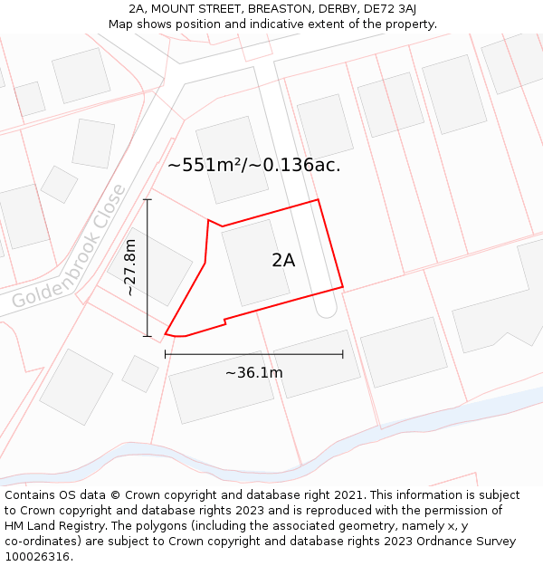 2A, MOUNT STREET, BREASTON, DERBY, DE72 3AJ: Plot and title map