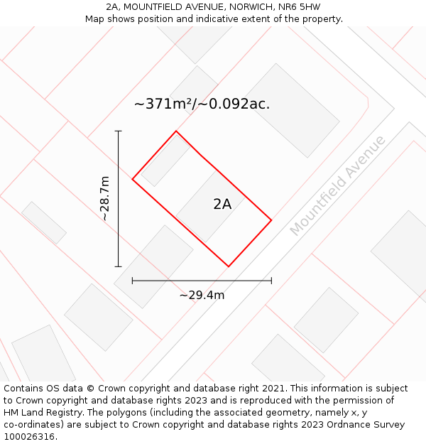 2A, MOUNTFIELD AVENUE, NORWICH, NR6 5HW: Plot and title map