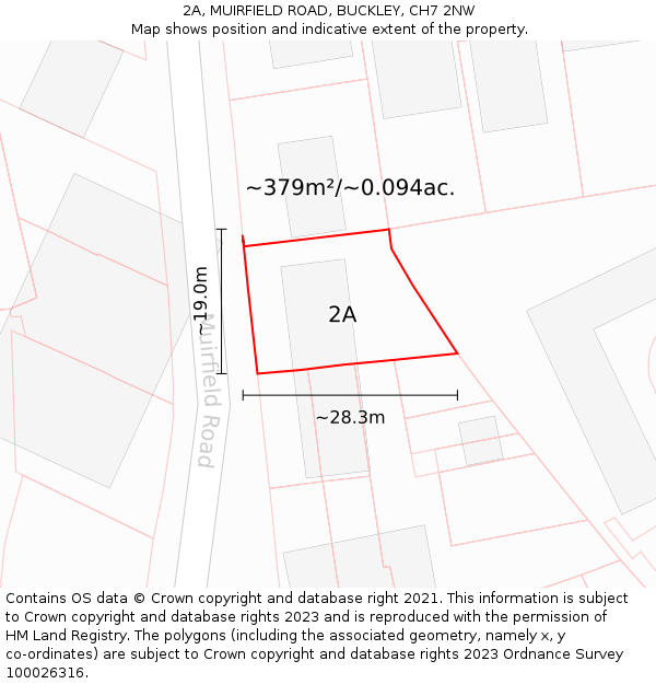 2A, MUIRFIELD ROAD, BUCKLEY, CH7 2NW: Plot and title map