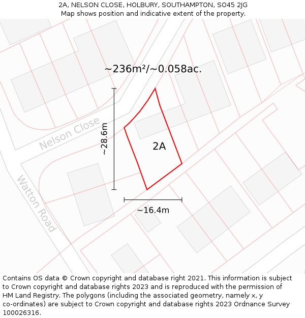 2A, NELSON CLOSE, HOLBURY, SOUTHAMPTON, SO45 2JG: Plot and title map