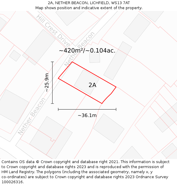 2A, NETHER BEACON, LICHFIELD, WS13 7AT: Plot and title map