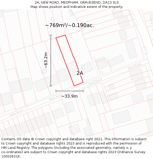 2A, NEW ROAD, MEOPHAM, GRAVESEND, DA13 0LS: Plot and title map