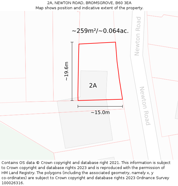 2A, NEWTON ROAD, BROMSGROVE, B60 3EA: Plot and title map