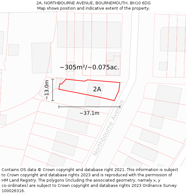 2A, NORTHBOURNE AVENUE, BOURNEMOUTH, BH10 6DG: Plot and title map