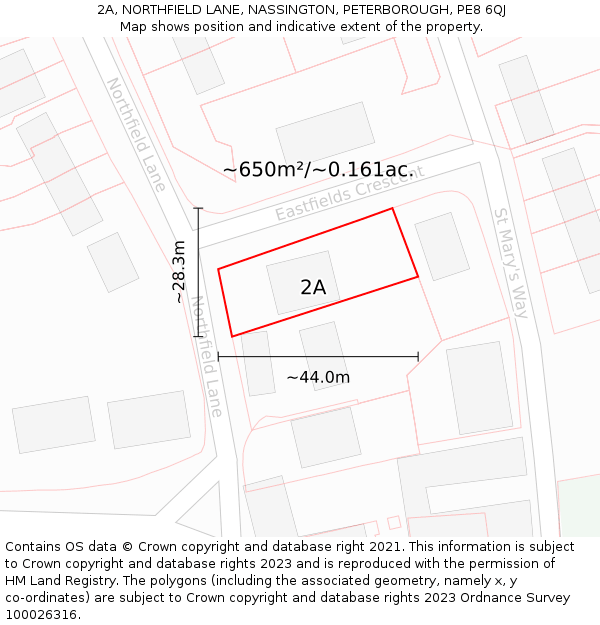 2A, NORTHFIELD LANE, NASSINGTON, PETERBOROUGH, PE8 6QJ: Plot and title map