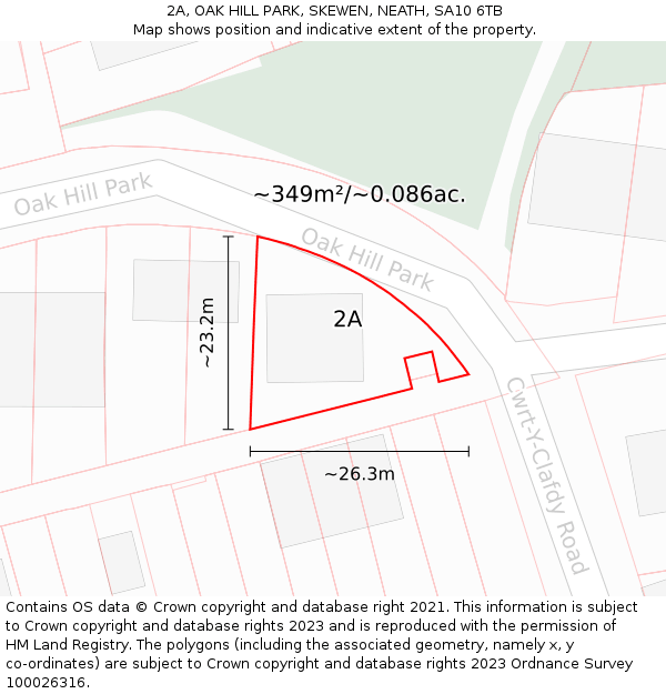 2A, OAK HILL PARK, SKEWEN, NEATH, SA10 6TB: Plot and title map