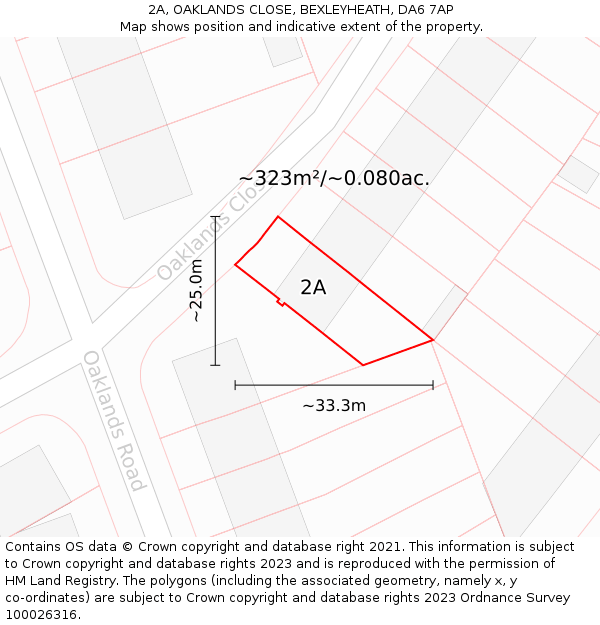 2A, OAKLANDS CLOSE, BEXLEYHEATH, DA6 7AP: Plot and title map