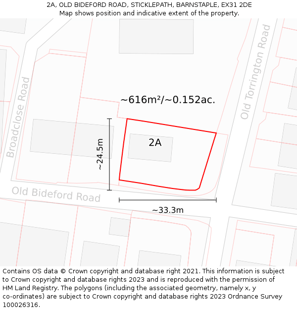 2A, OLD BIDEFORD ROAD, STICKLEPATH, BARNSTAPLE, EX31 2DE: Plot and title map