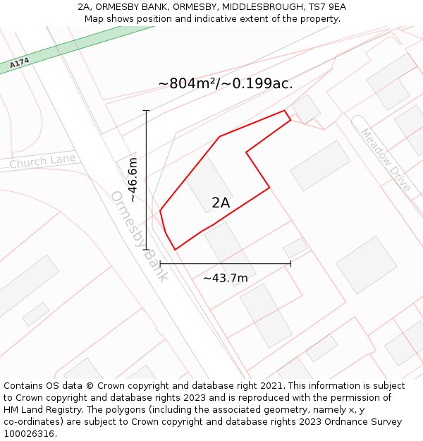 2A, ORMESBY BANK, ORMESBY, MIDDLESBROUGH, TS7 9EA: Plot and title map