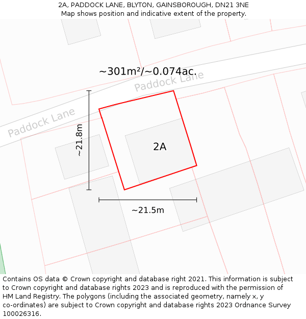 2A, PADDOCK LANE, BLYTON, GAINSBOROUGH, DN21 3NE: Plot and title map