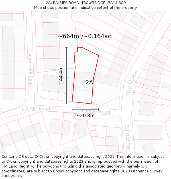 2A, PALMER ROAD, TROWBRIDGE, BA14 8QP: Plot and title map