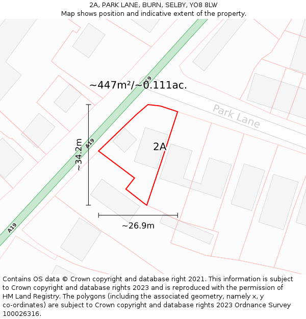 2A, PARK LANE, BURN, SELBY, YO8 8LW: Plot and title map