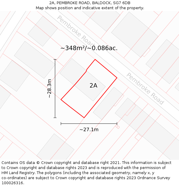 2A, PEMBROKE ROAD, BALDOCK, SG7 6DB: Plot and title map