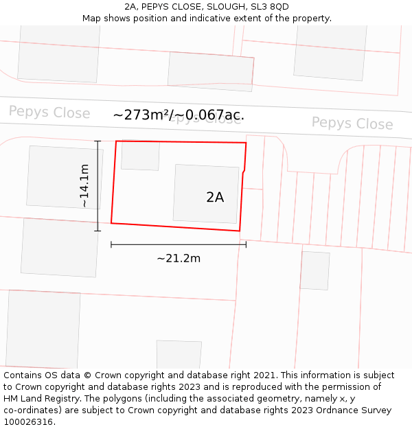 2A, PEPYS CLOSE, SLOUGH, SL3 8QD: Plot and title map