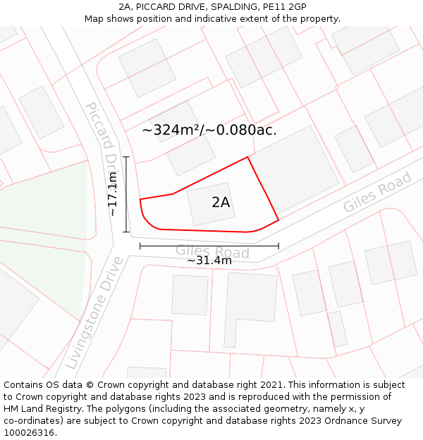 2A, PICCARD DRIVE, SPALDING, PE11 2GP: Plot and title map
