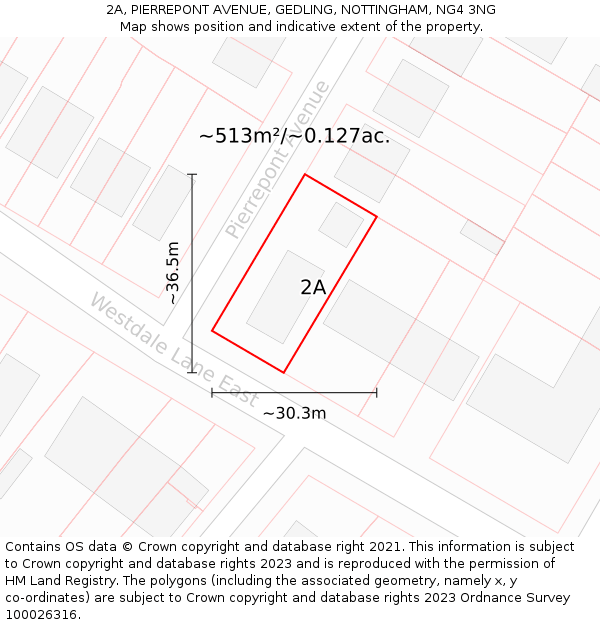 2A, PIERREPONT AVENUE, GEDLING, NOTTINGHAM, NG4 3NG: Plot and title map