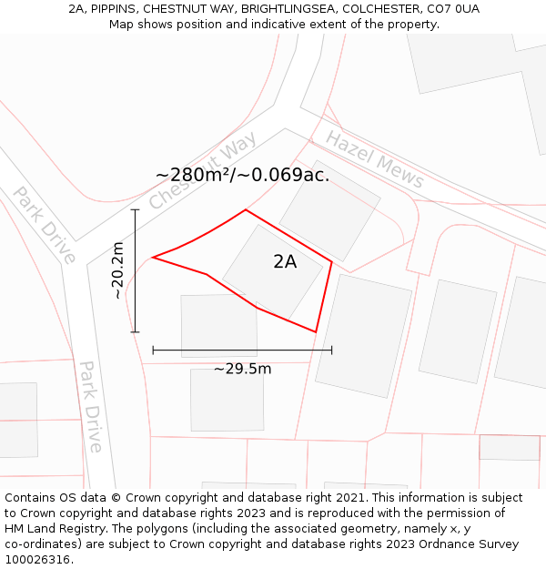 2A, PIPPINS, CHESTNUT WAY, BRIGHTLINGSEA, COLCHESTER, CO7 0UA: Plot and title map
