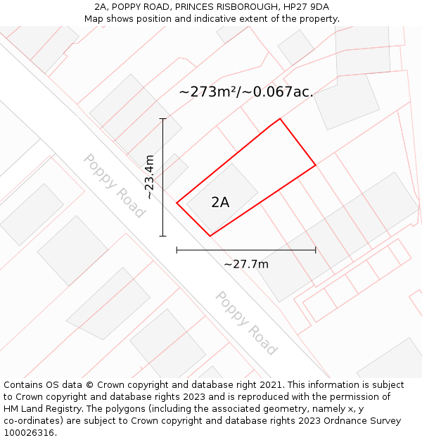 2A, POPPY ROAD, PRINCES RISBOROUGH, HP27 9DA: Plot and title map